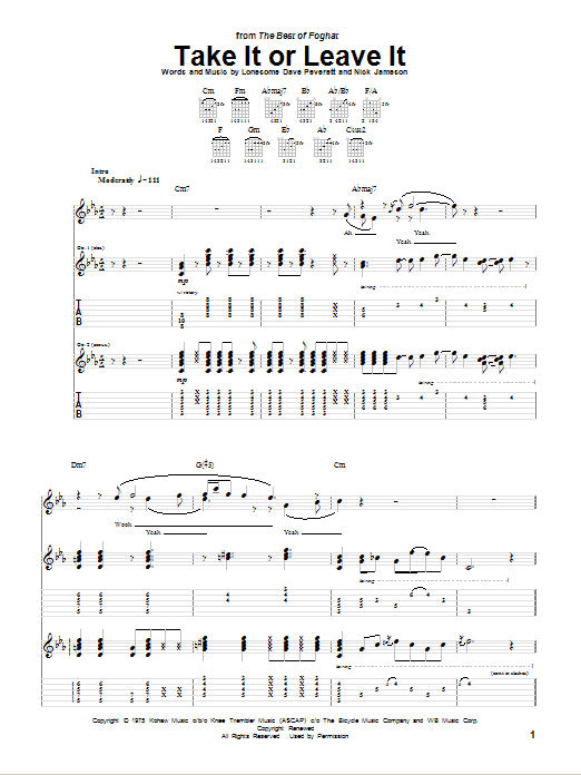 Download Foghat Take It Or Leave It Sheet Music