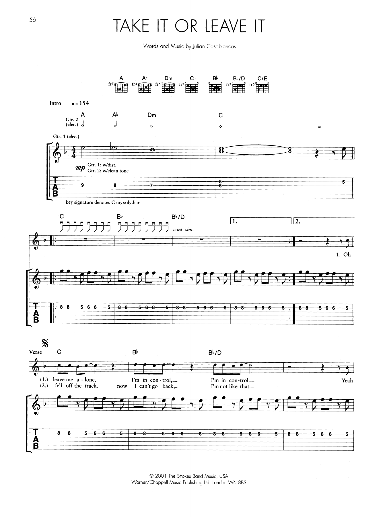 Download The Strokes Take It Or Leave It Sheet Music