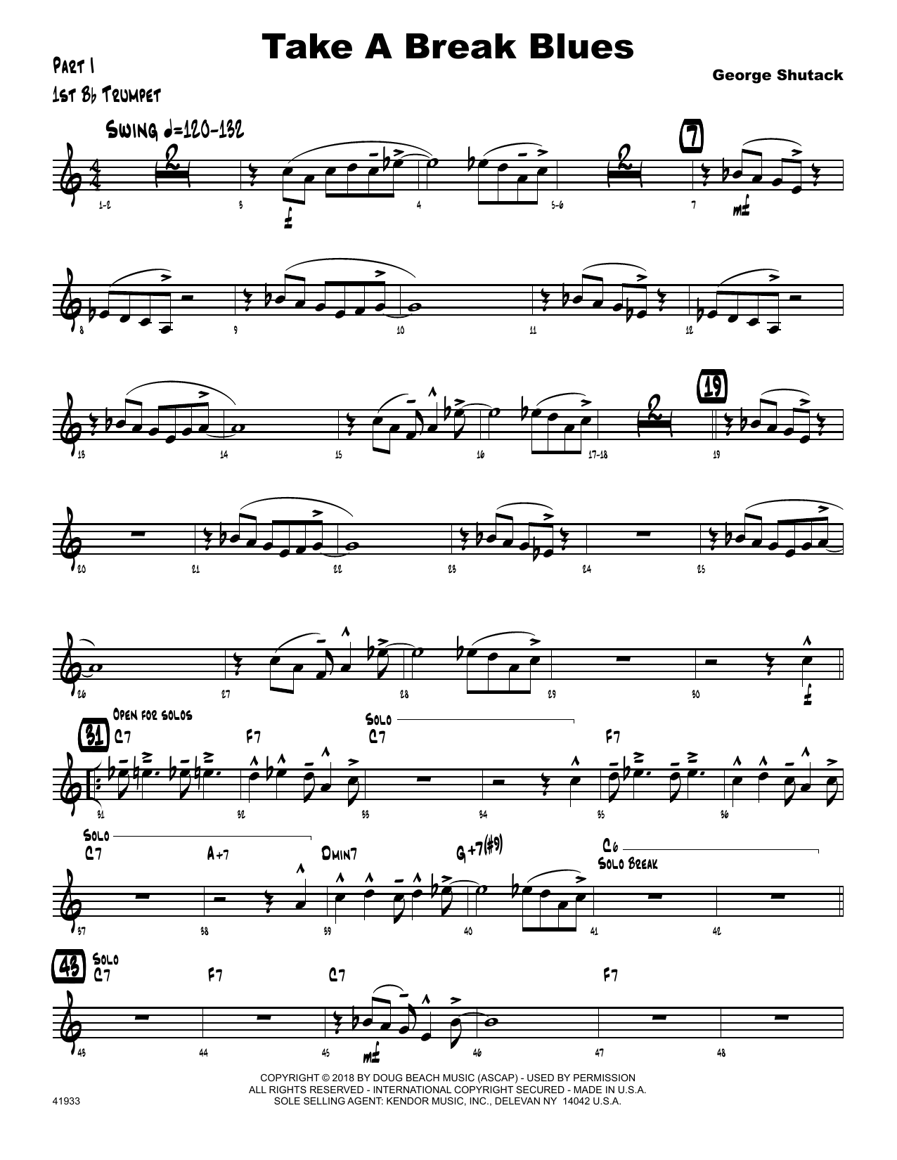 Download George Shutack Take A Break Blues - 1st Bb Trumpet Sheet Music