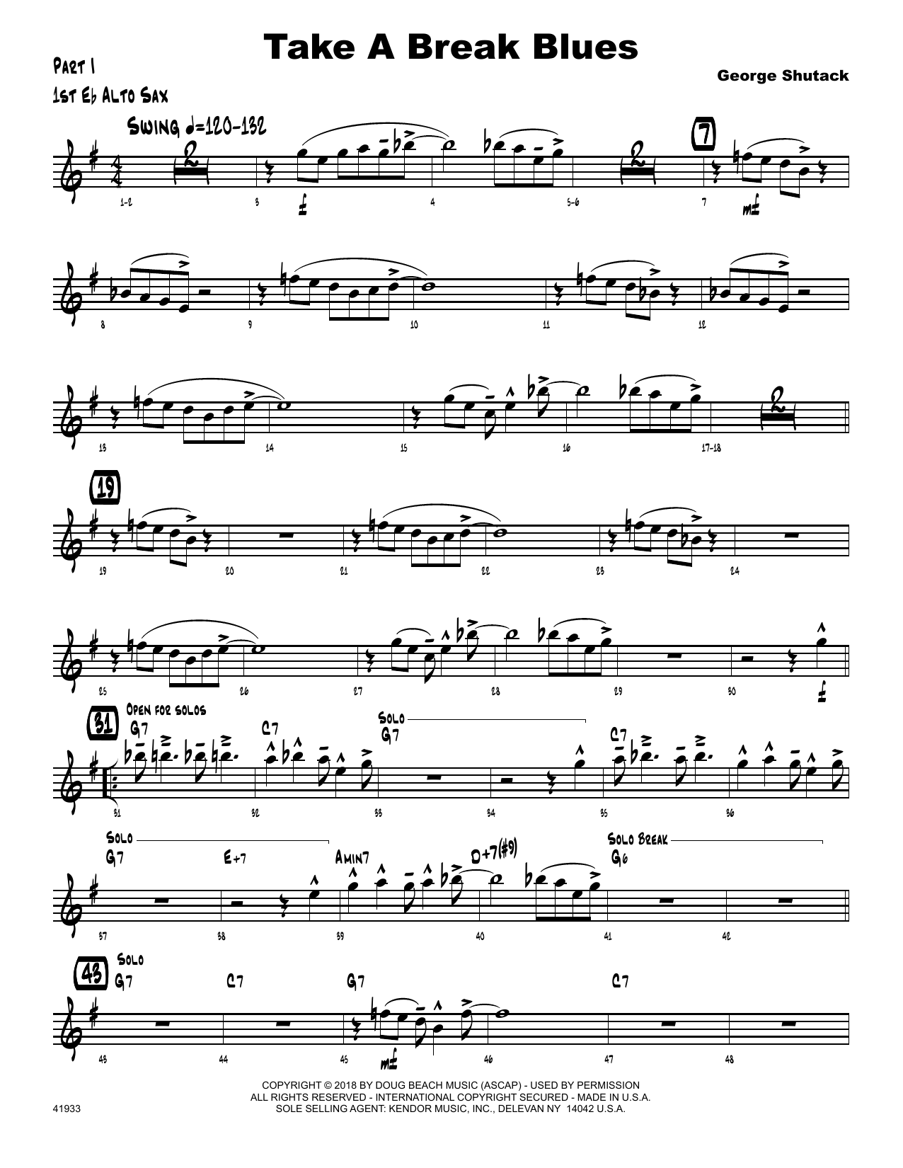 Download George Shutack Take A Break Blues - 1st Eb Alto Saxoph Sheet Music