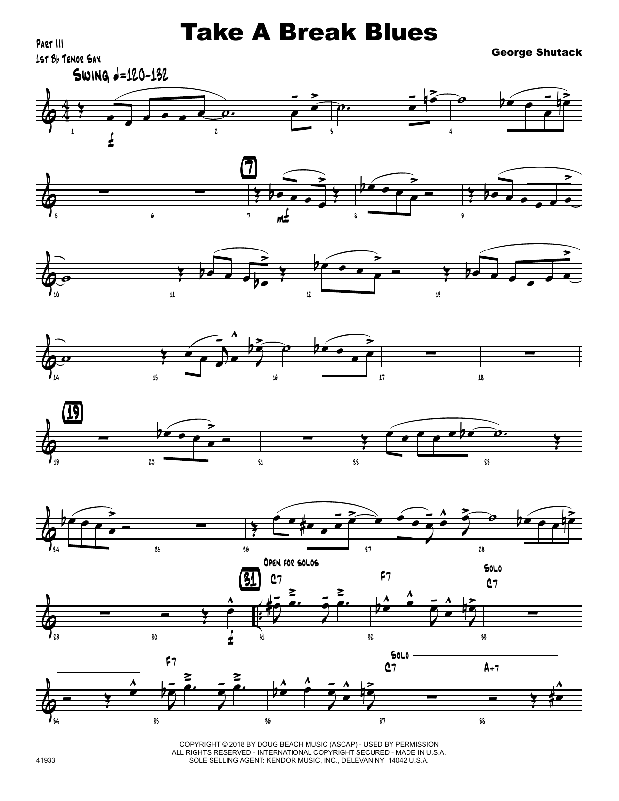 Download George Shutack Take A Break Blues - 1st Tenor Saxophon Sheet Music