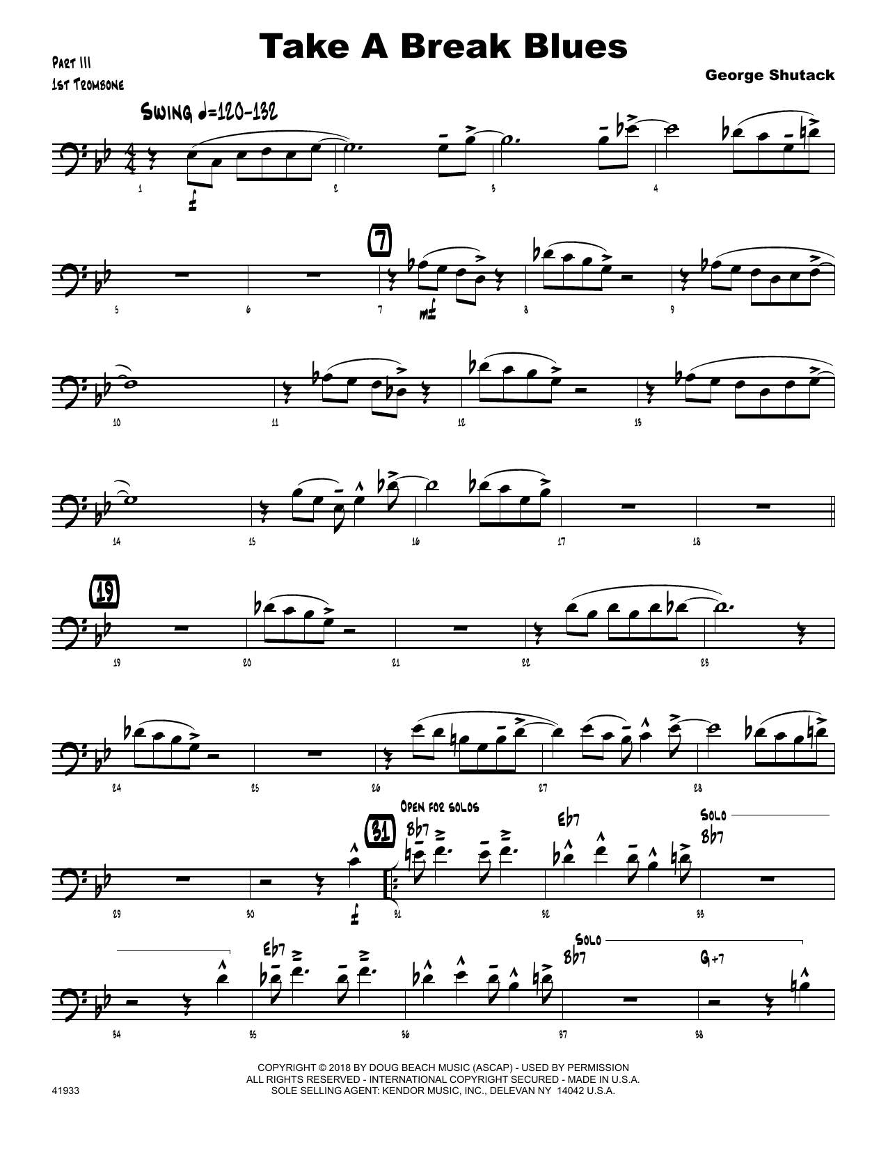 Download George Shutack Take A Break Blues - 1st Trombone Sheet Music