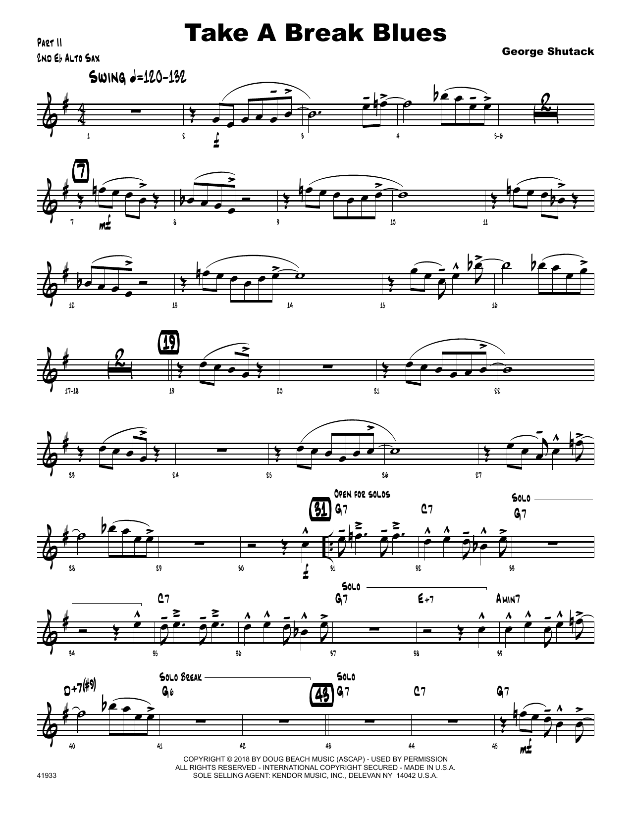 Download George Shutack Take A Break Blues - 2nd Eb Alto Saxoph Sheet Music