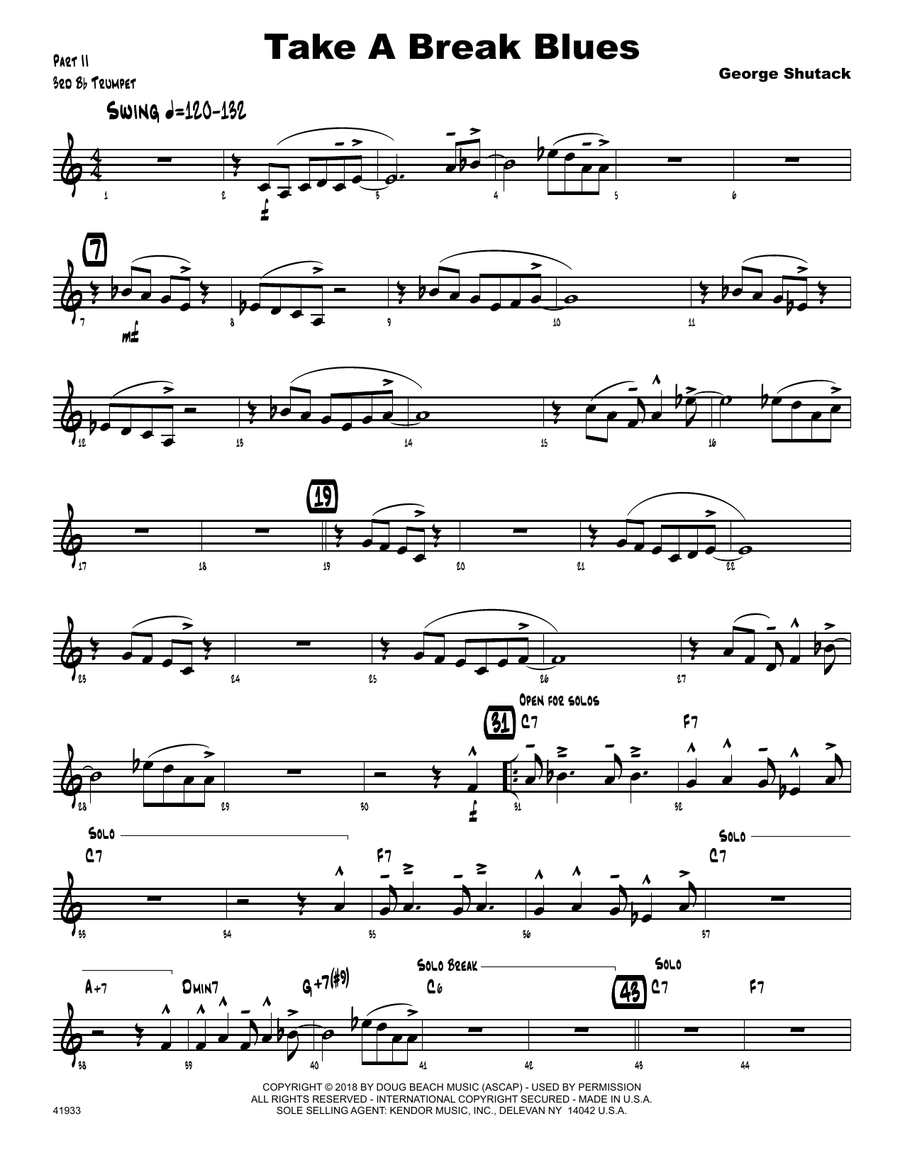 Download George Shutack Take A Break Blues - 3rd Bb Trumpet Sheet Music