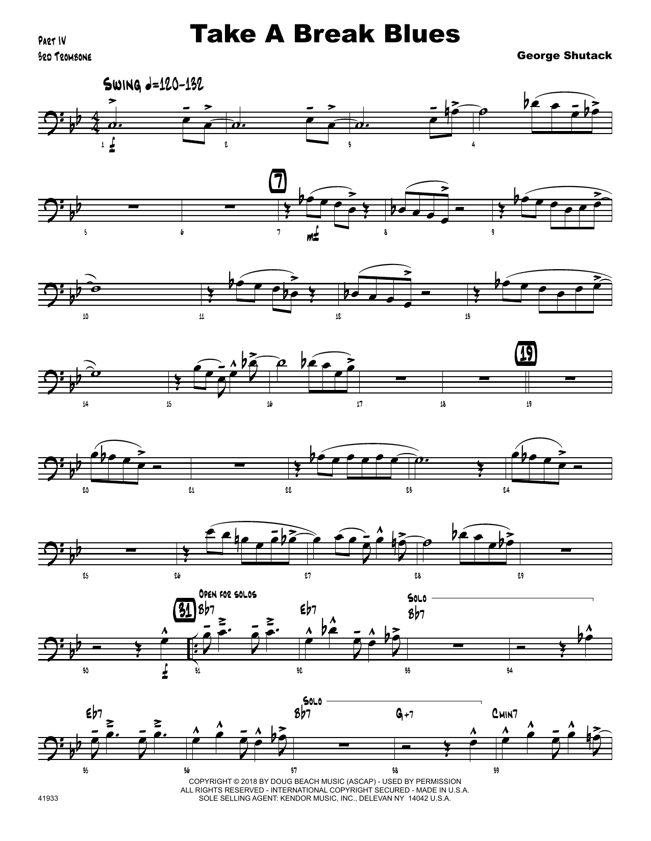 Download George Shutack Take A Break Blues - 3rd Trombone Sheet Music