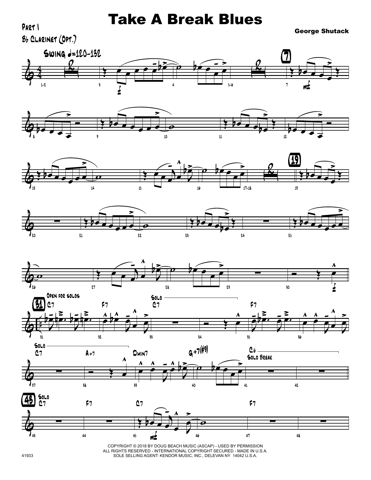 Download George Shutack Take A Break Blues - Bb Clarinet Sheet Music