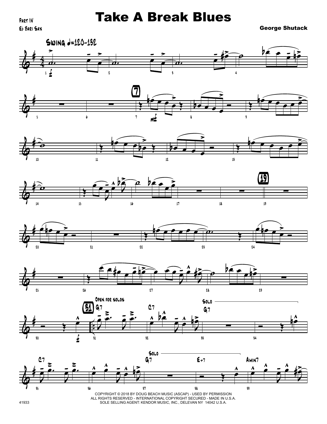 Download George Shutack Take A Break Blues - Eb Baritone Saxoph Sheet Music
