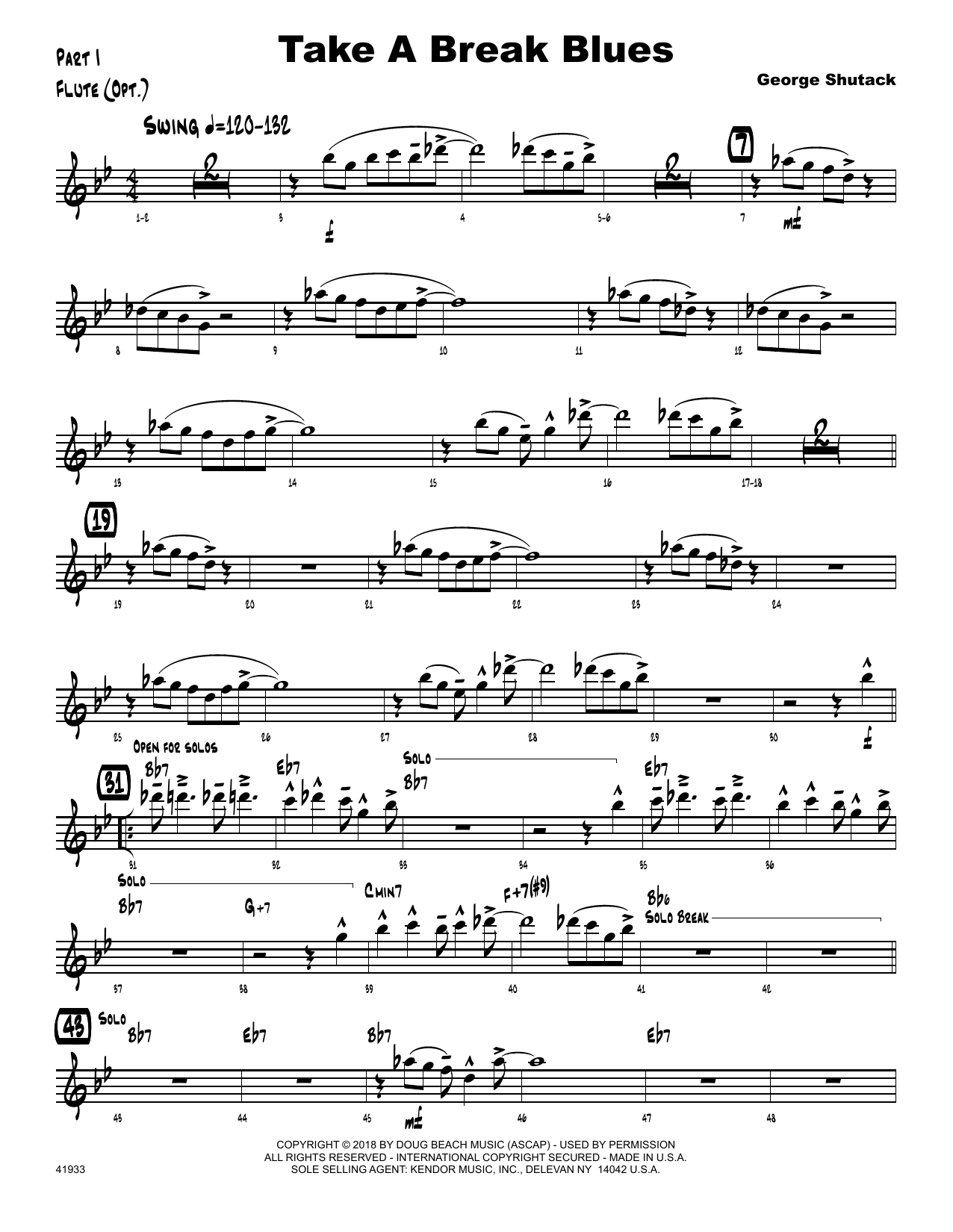Download George Shutack Take A Break Blues - Flute Sheet Music