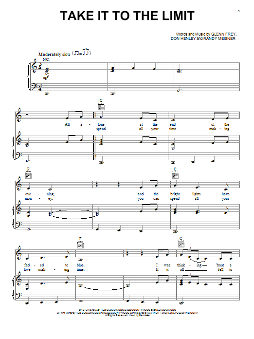 Download Eagles Take It To The Limit Sheet Music