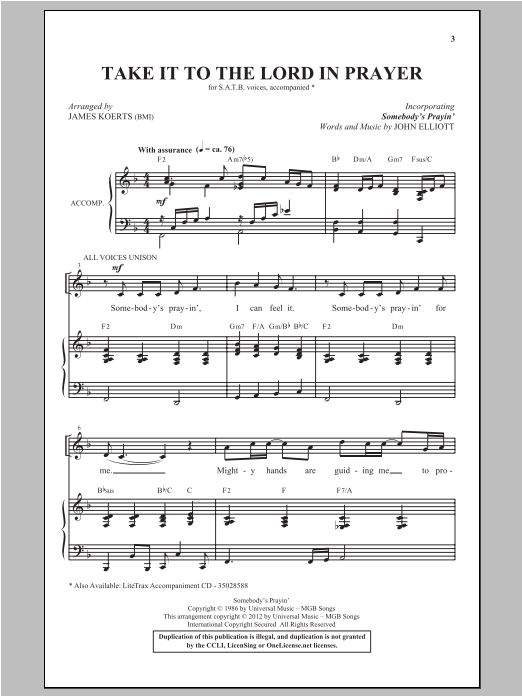 Download James Koerts Take It To The Lord In Prayer (with Som Sheet Music