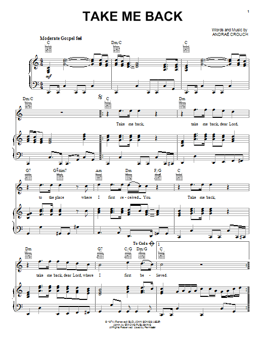 Download Andrae Crouch Take Me Back Sheet Music