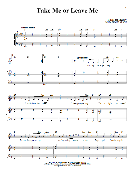 Download Jonathan Larson Take Me Or Leave Me (from Rent) Sheet Music