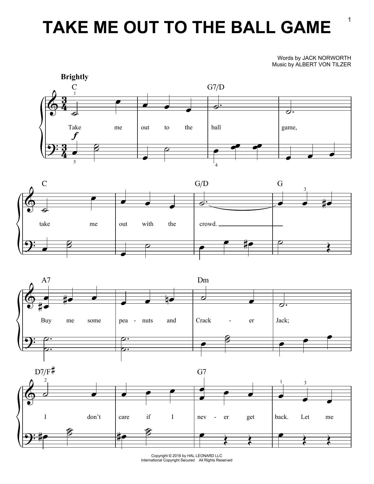 Download Albert von Tilzer Take Me Out To The Ball Game Sheet Music