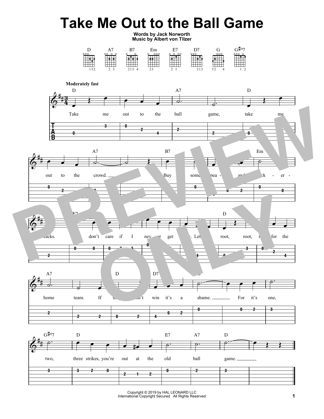 Download Jack Norworth and Albert von Tilzer Take Me Out To The Ball Game Sheet Music