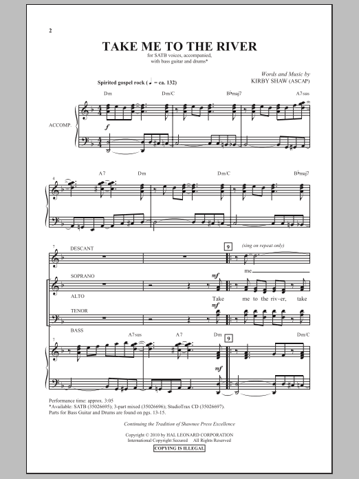 Download Kirby Shaw Take Me To The River Sheet Music