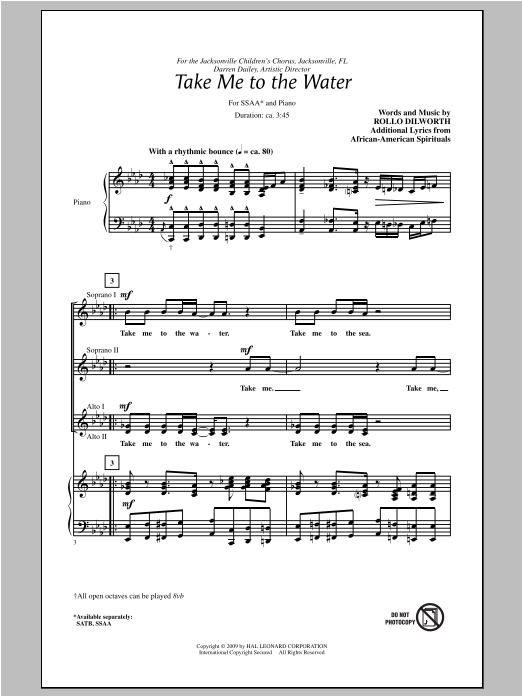 Download Rollo Dilworth Take Me To The Water Sheet Music