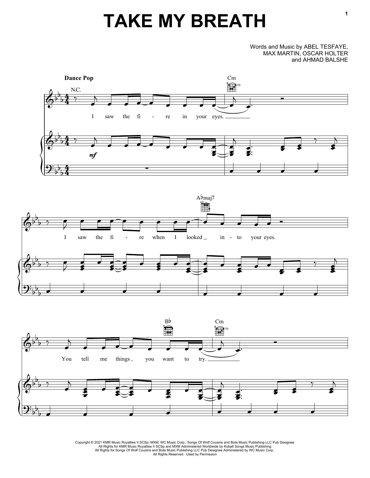 The Weeknd Take My Breath sheet music notes printable PDF score