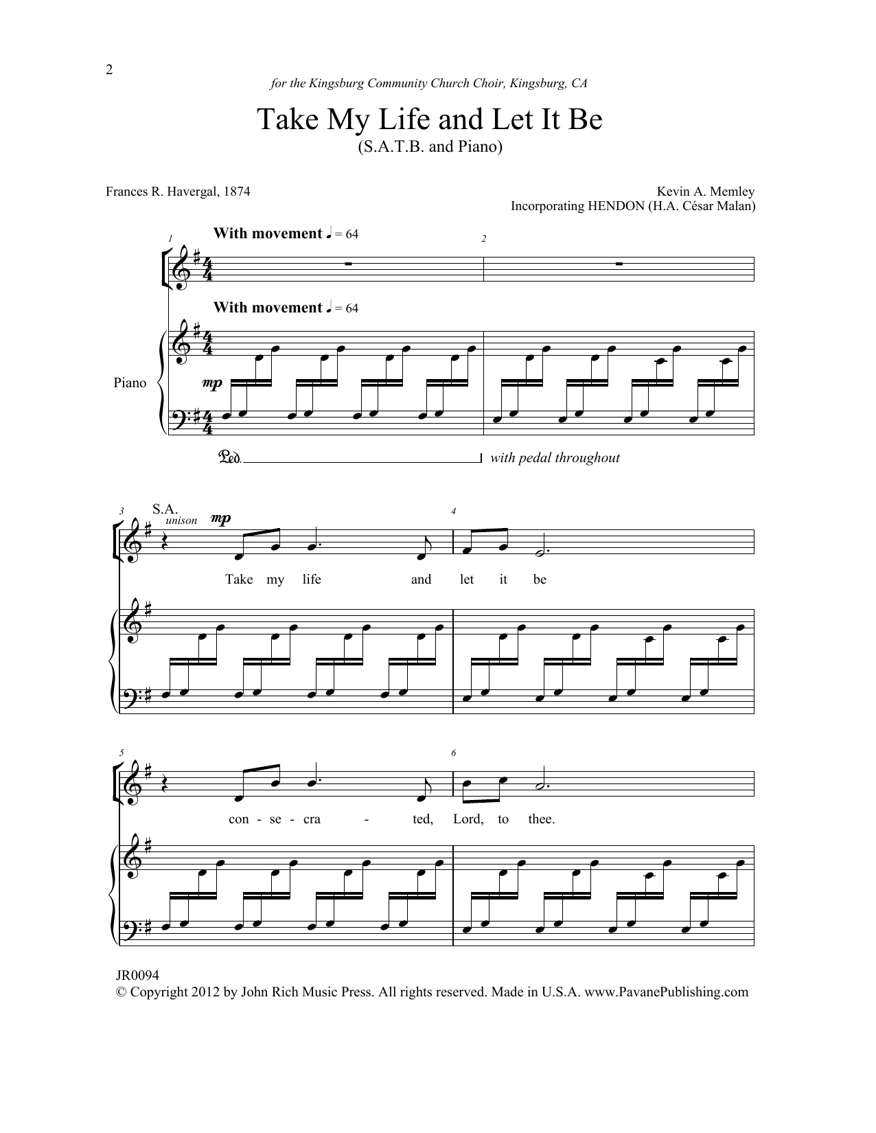 Download Kevin A. Memley Take My Life and Let It Be Sheet Music
