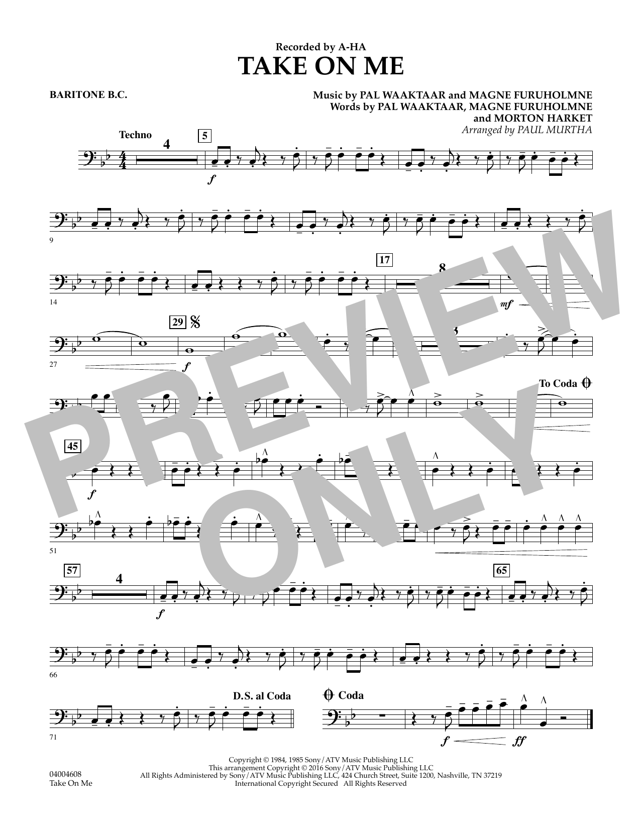 Download Paul Murtha Take on Me - Baritone B.C. Sheet Music