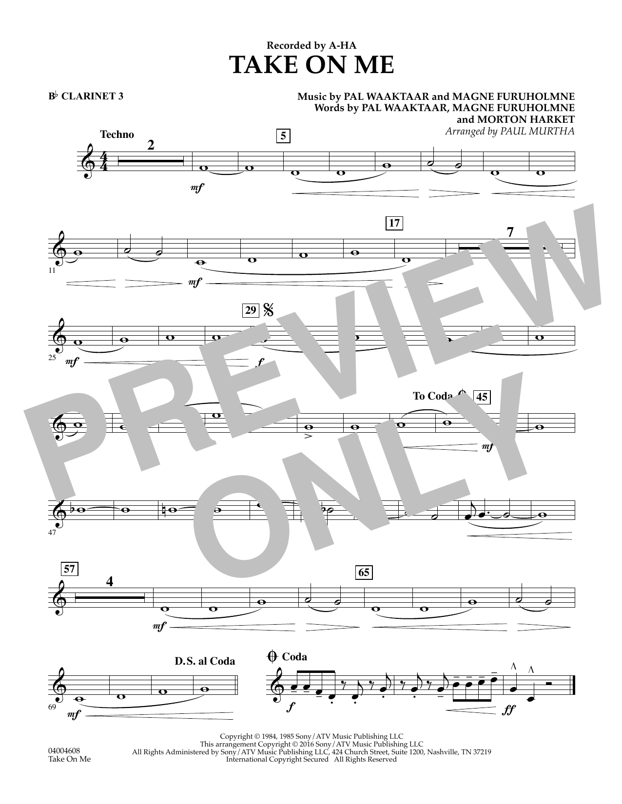 Download Paul Murtha Take on Me - Bb Clarinet 3 Sheet Music