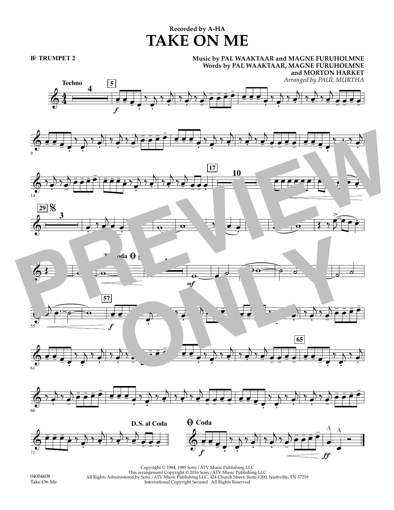 Download Paul Murtha Take on Me - Bb Trumpet 2 Sheet Music