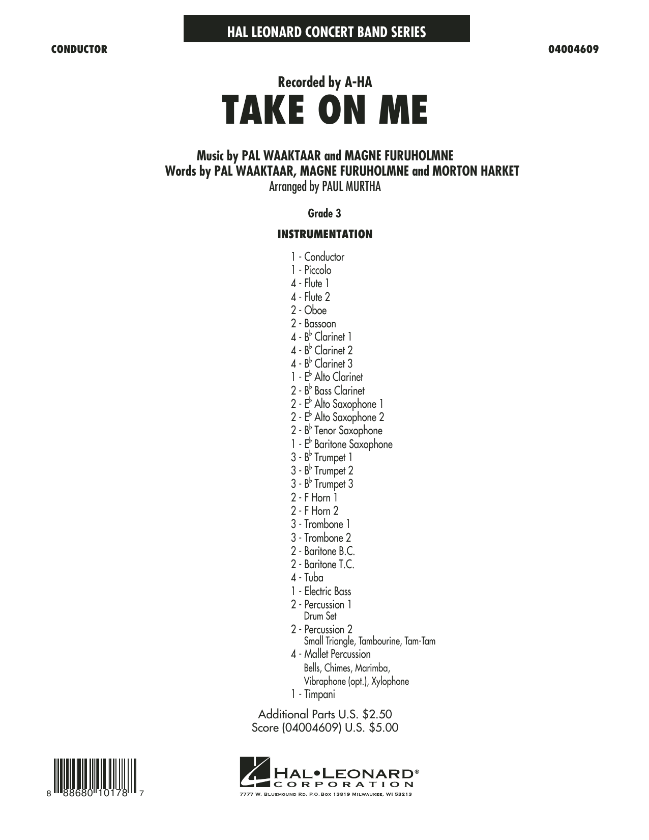 Download Paul Murtha Take on Me - Conductor Score (Full Scor Sheet Music