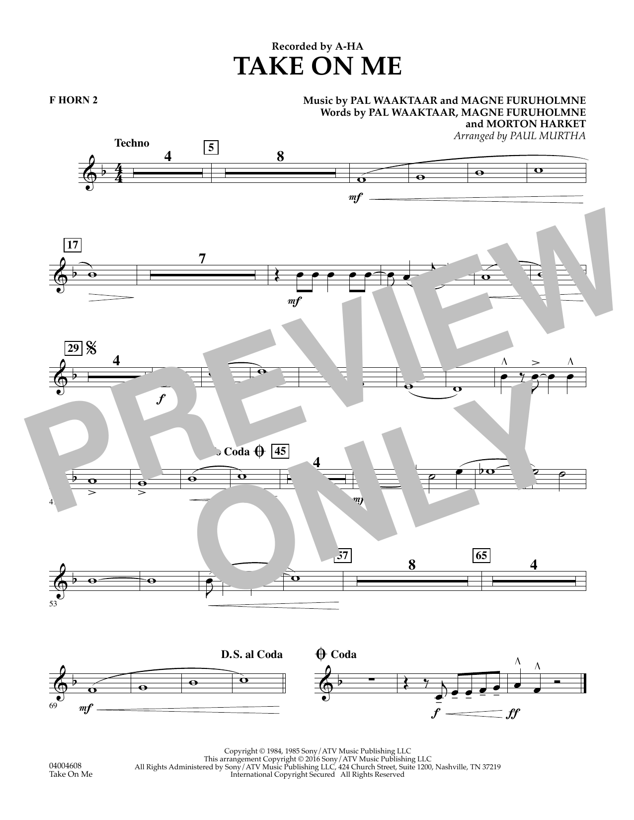 Download Paul Murtha Take on Me - F Horn 2 Sheet Music