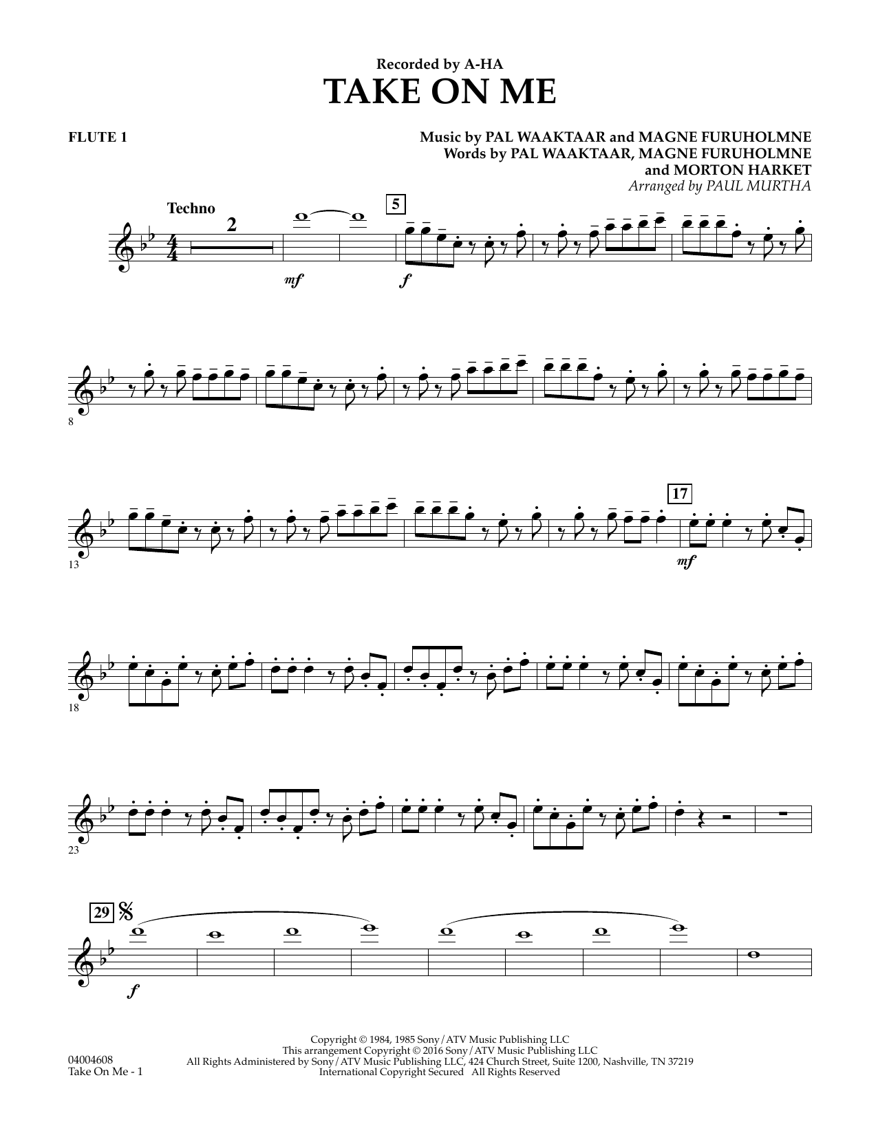 Download Paul Murtha Take on Me - Flute 1 Sheet Music