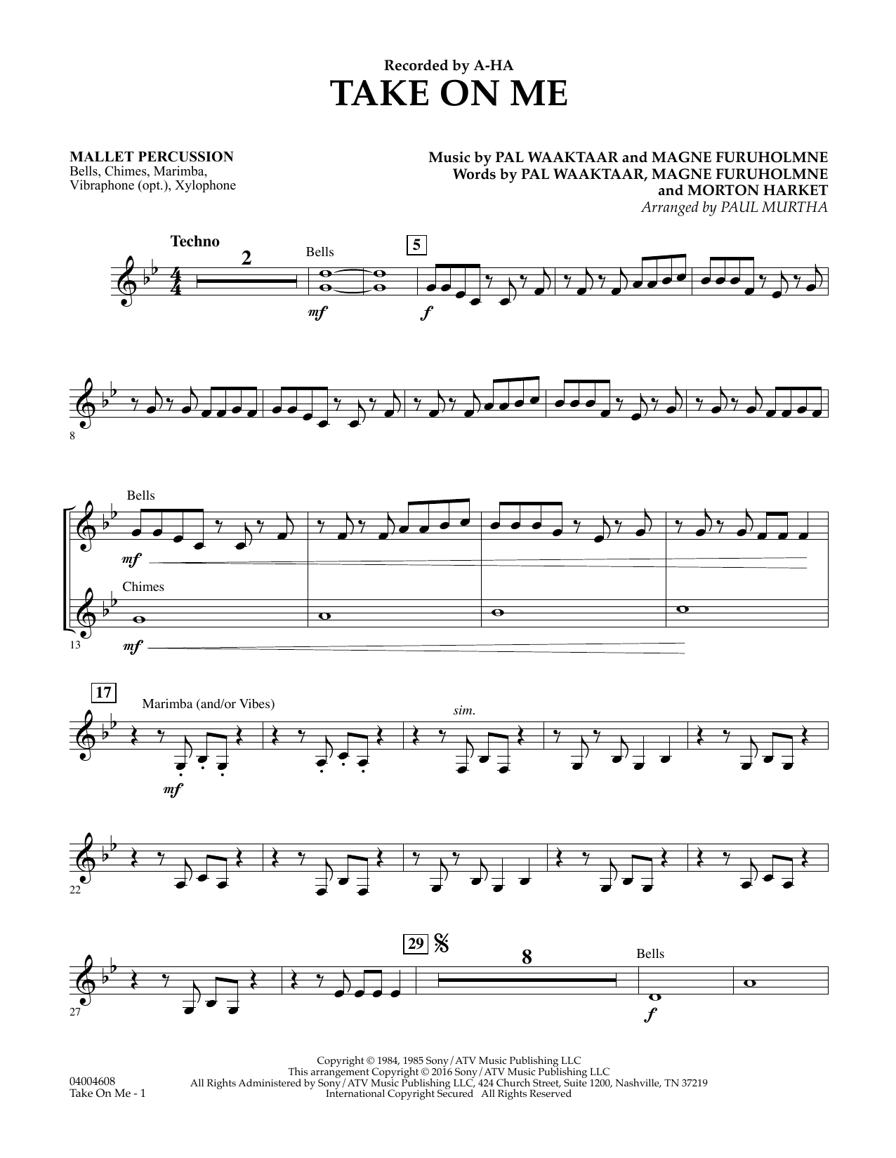 Download Paul Murtha Take on Me - Mallet Percussion Sheet Music