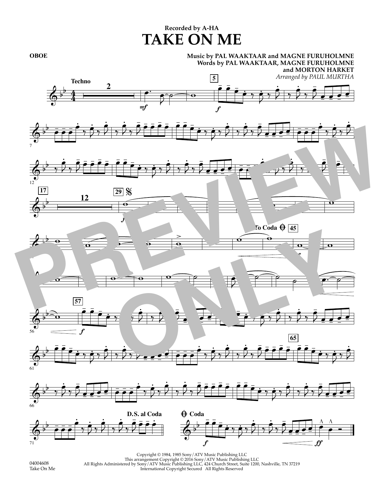 Download Paul Murtha Take on Me - Oboe Sheet Music