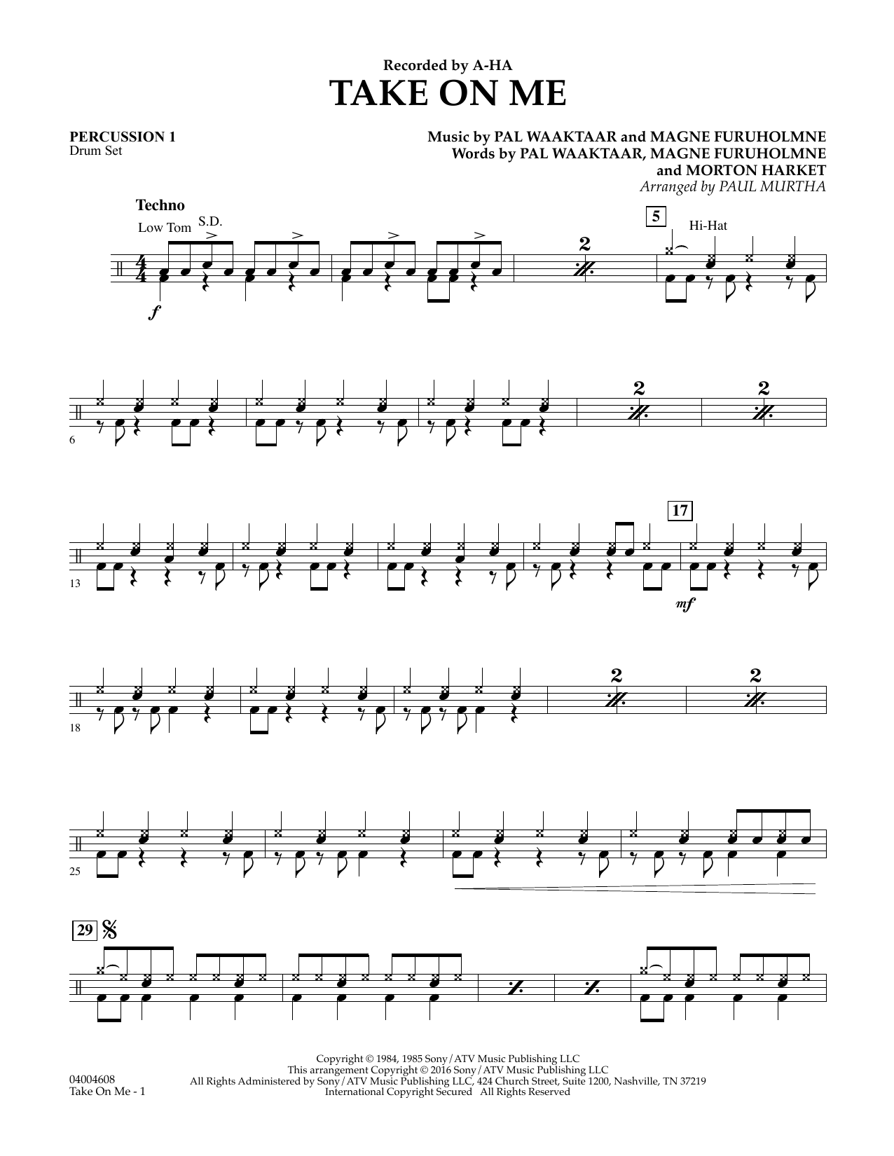 Download Paul Murtha Take on Me - Percussion 1 Sheet Music