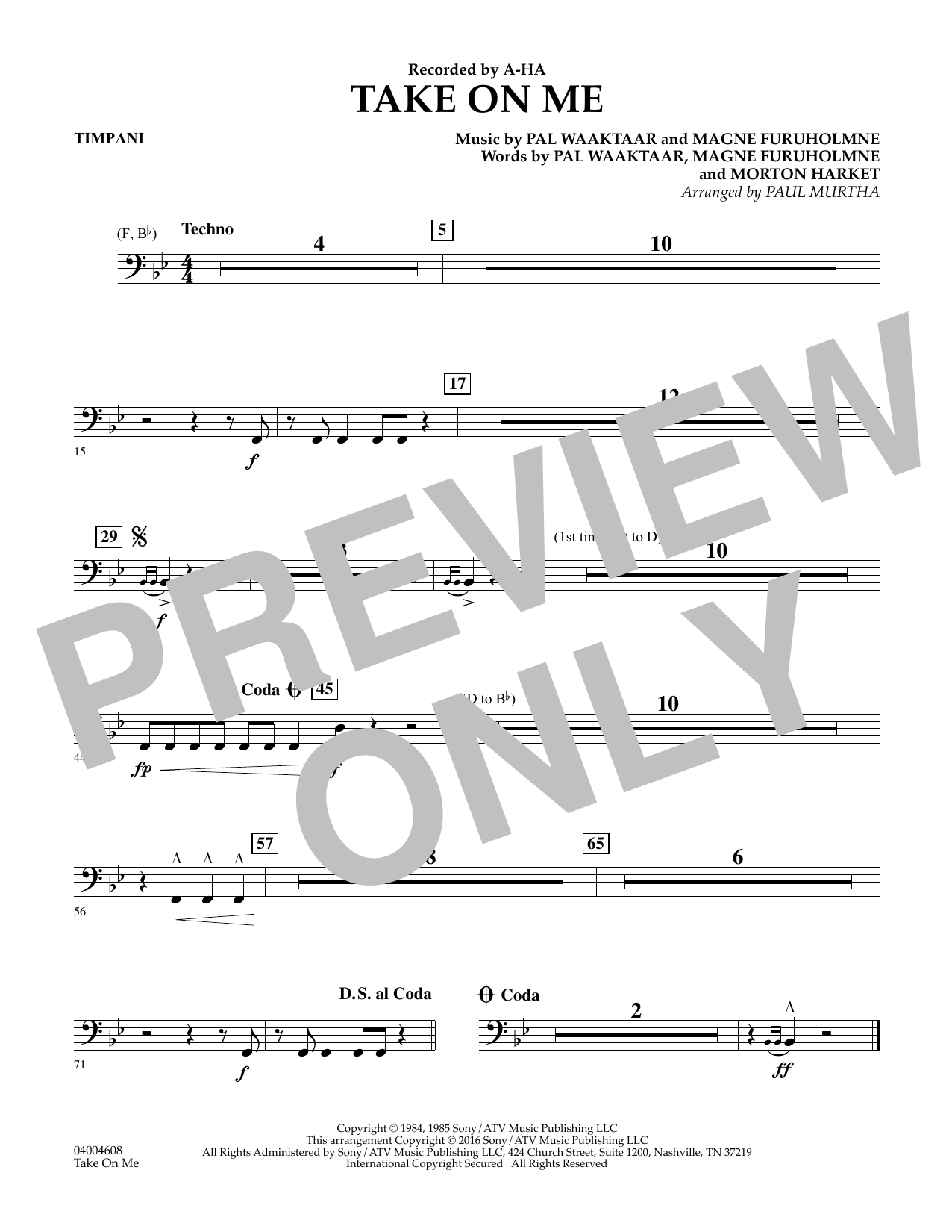 Download Paul Murtha Take on Me - Timpani Sheet Music