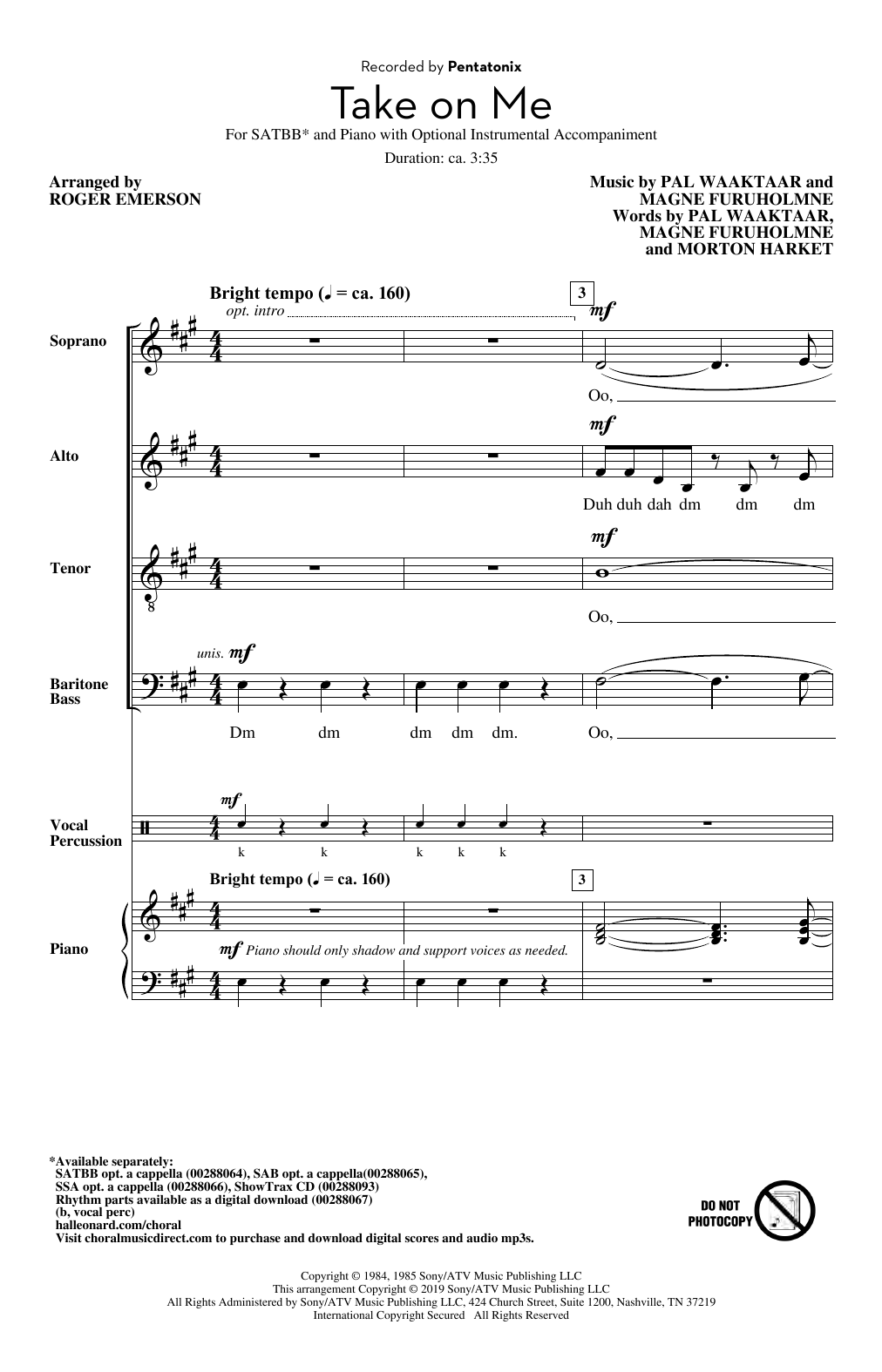 Download Pentatonix Take On Me (arr. Roger Emerson) Sheet Music