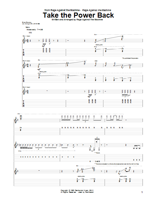 Download Rage Against The Machine Take The Power Back Sheet Music