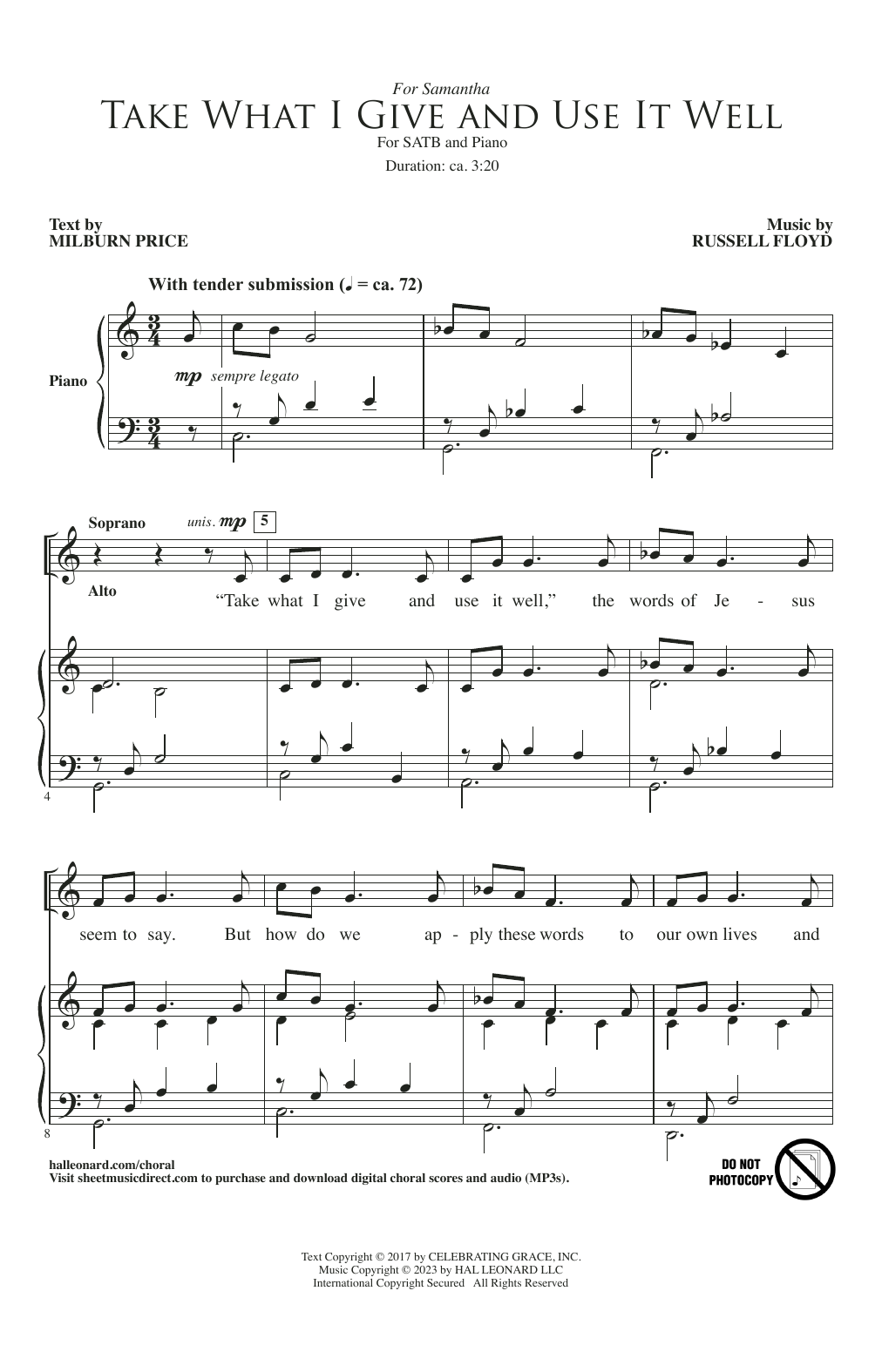 Download Russell Floyd Take What I Give And Use It Well Sheet Music