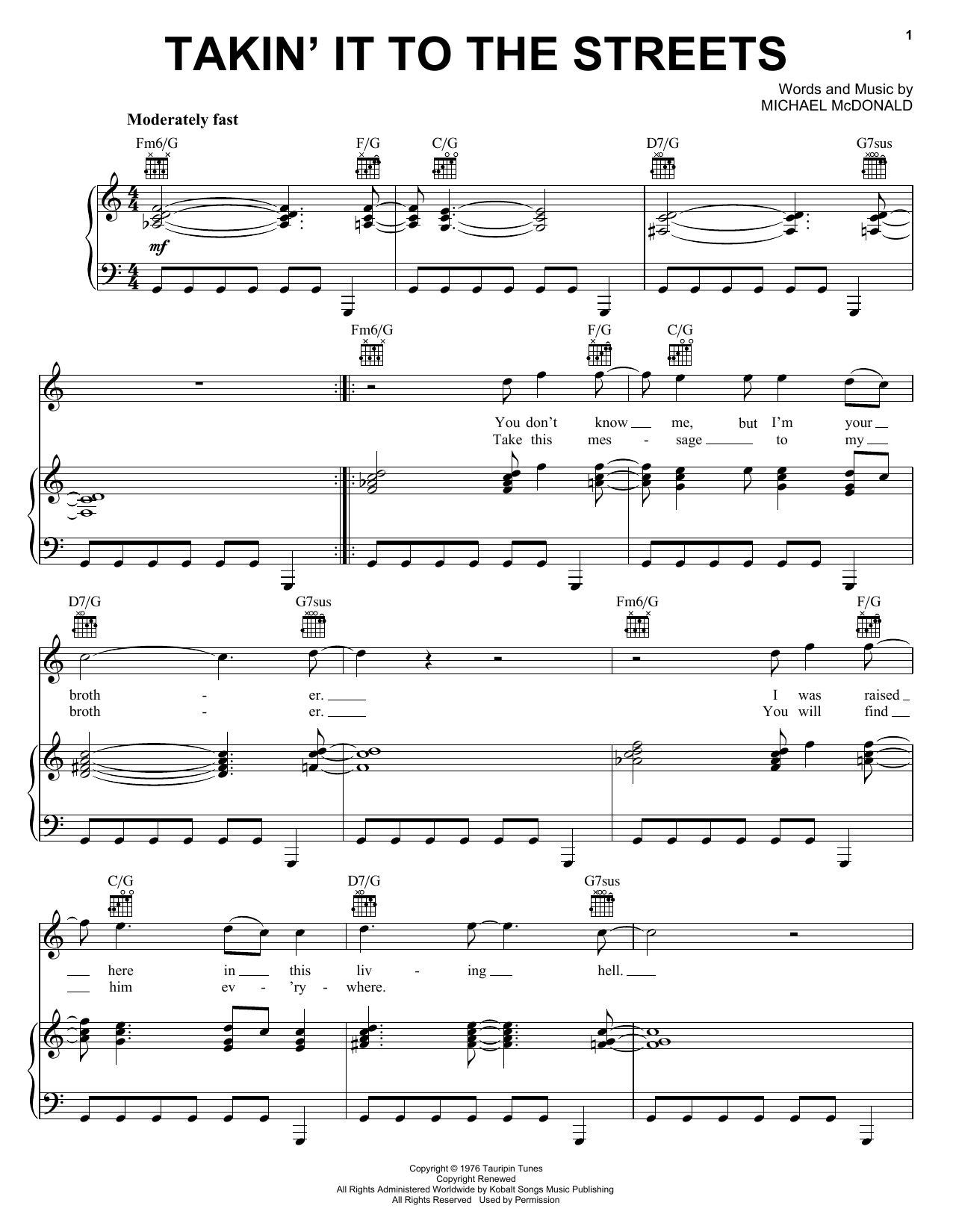 Download Michael McDonald Takin' It To The Streets Sheet Music