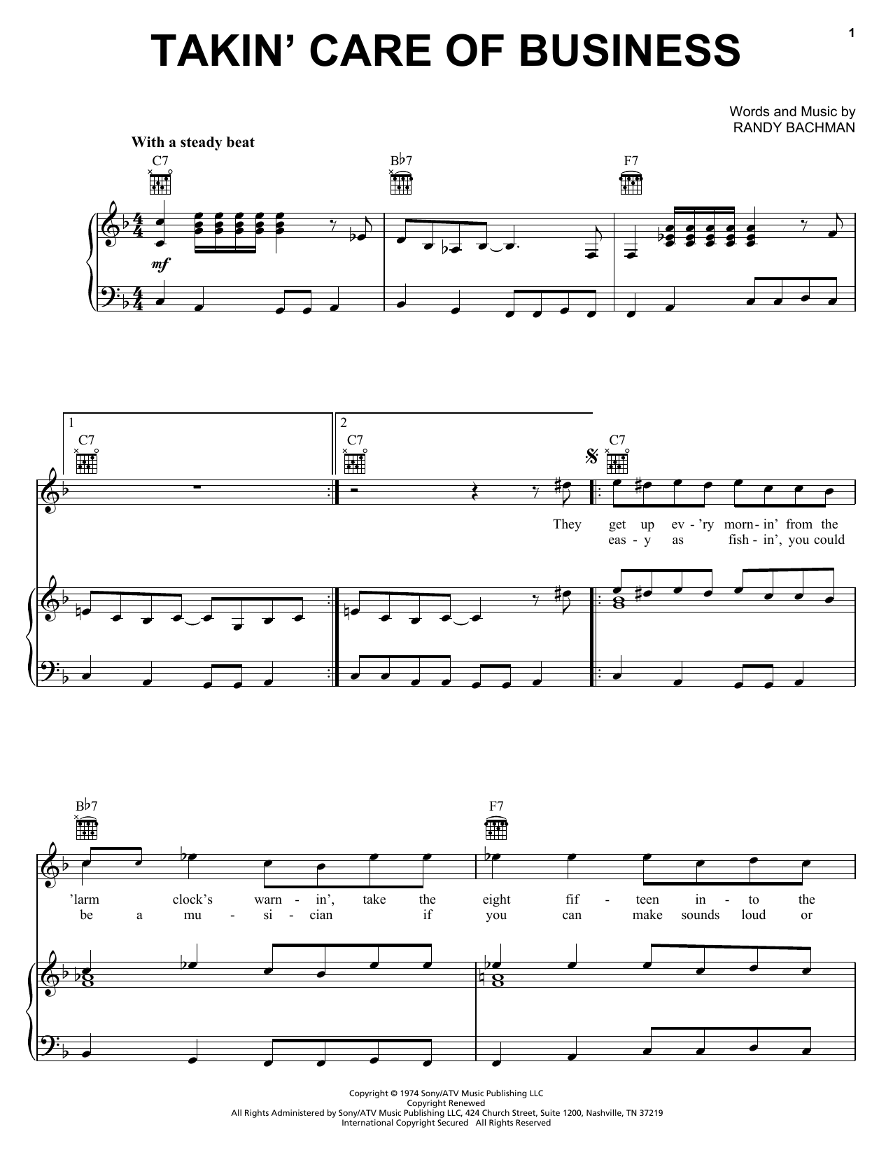 Download Bachman-Turner Overdrive Takin' Care Of Business Sheet Music