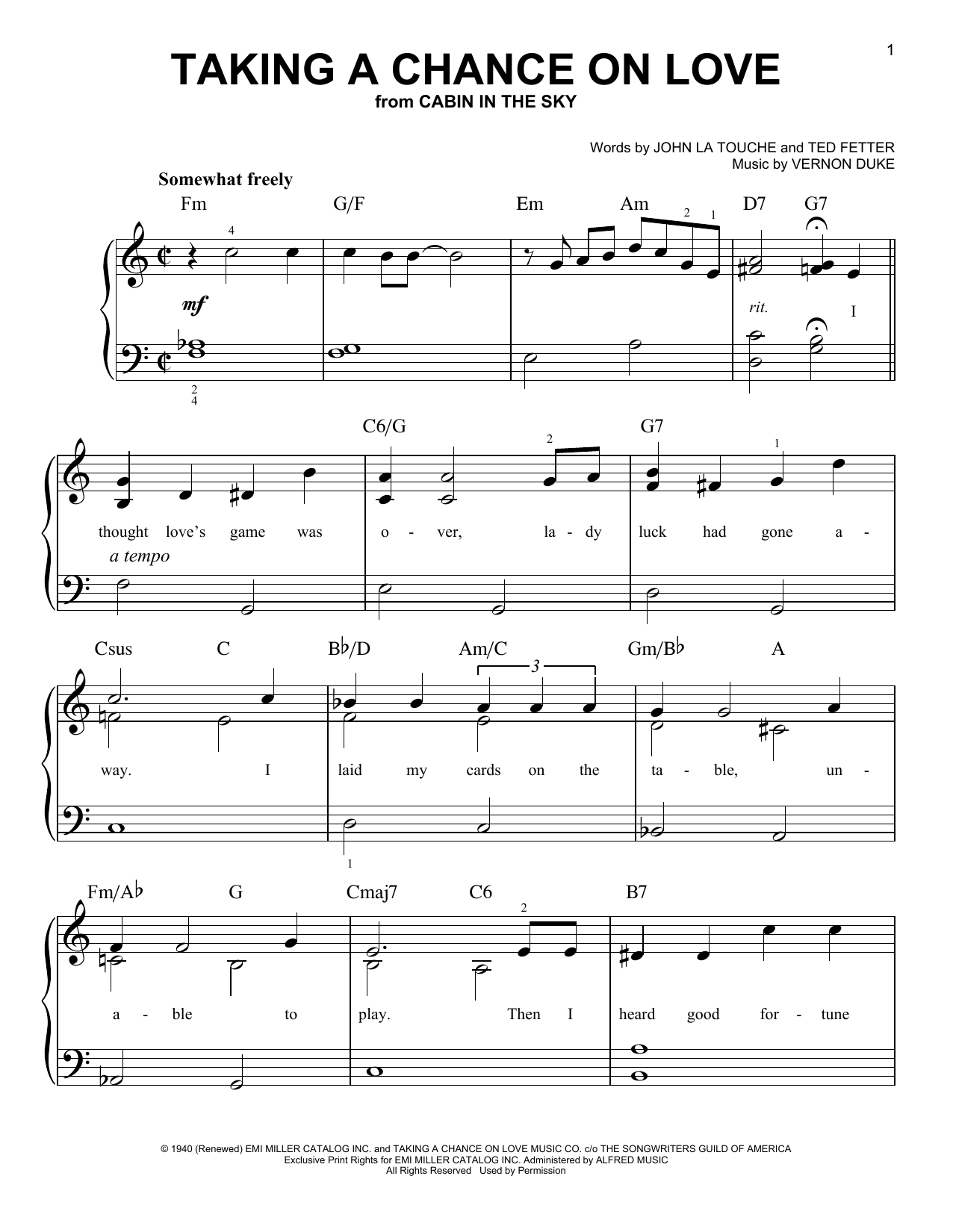 Download Ted Fetter Taking A Chance On Love Sheet Music
