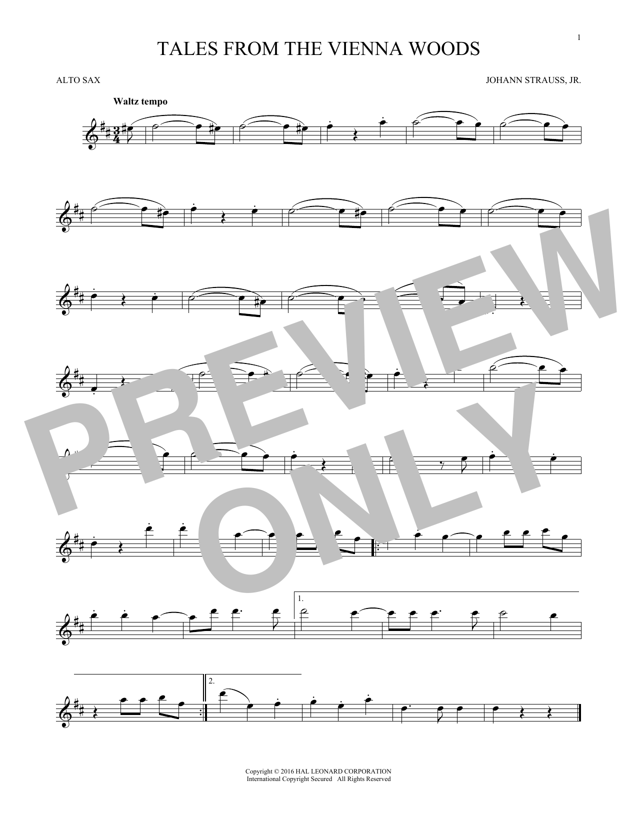 Johann Strauss, Jr. Tales From The Vienna Woods sheet music notes printable PDF score