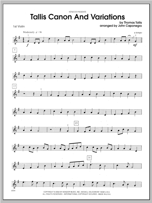 Download Caponegro Tallis Canon And Variations - Violin 1 Sheet Music