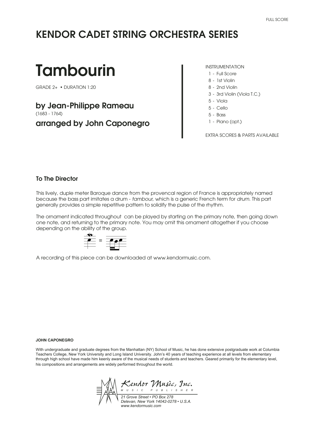 Download John Caponegro Tambourin - Full Score Sheet Music