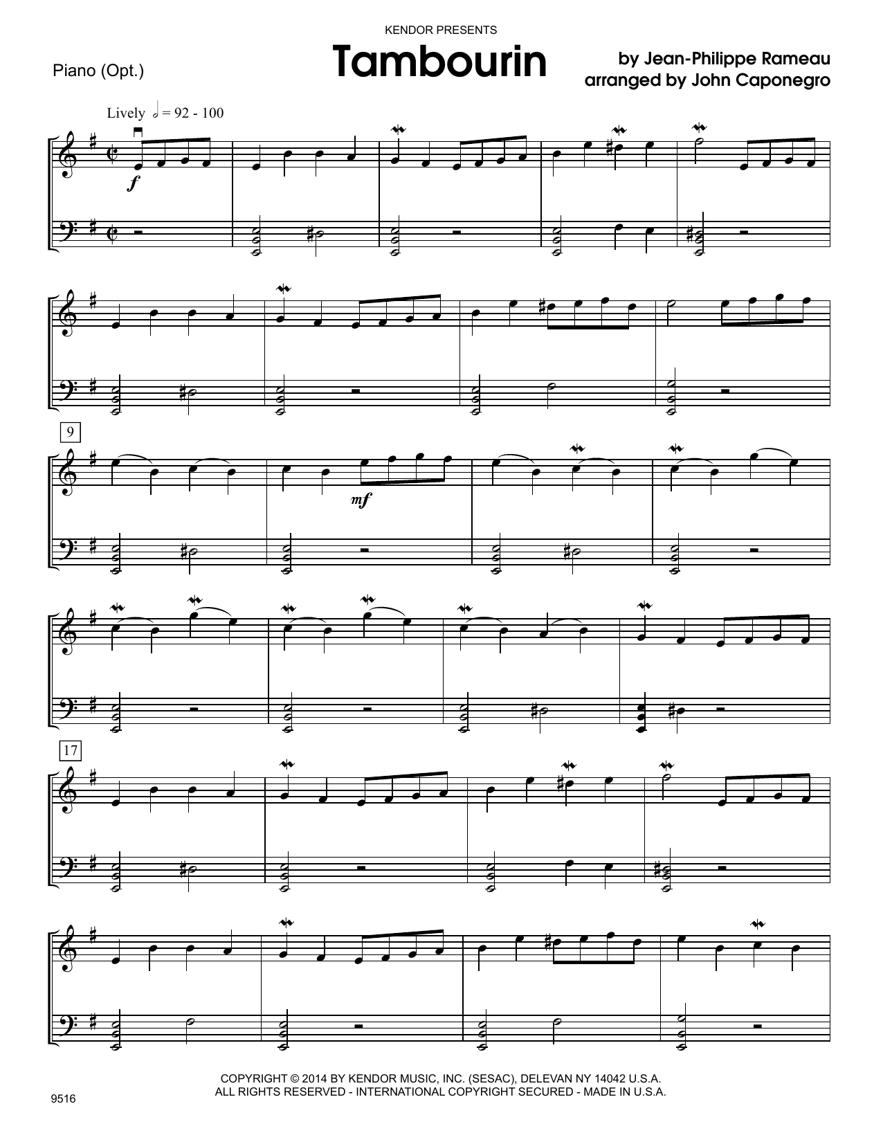 Download John Caponegro Tambourin - Piano Accompaniment Sheet Music