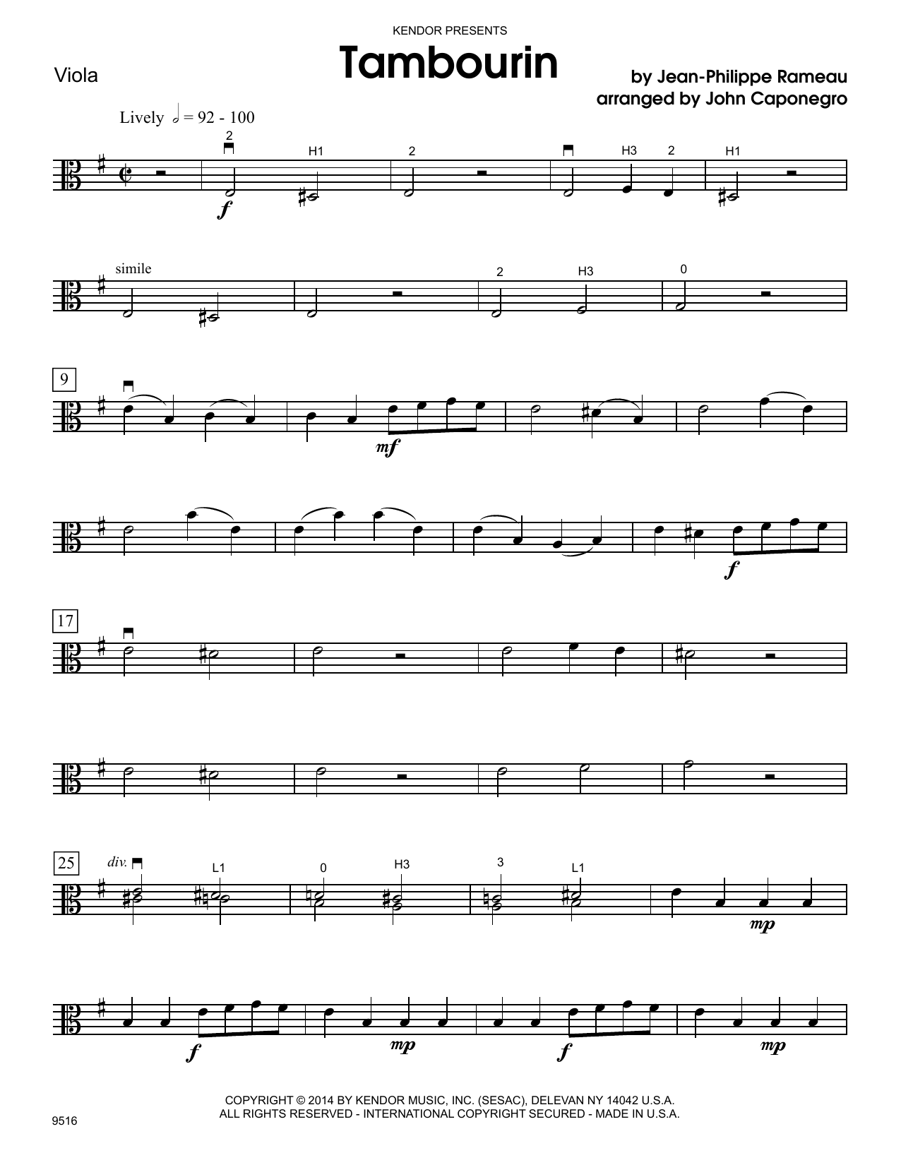 Download John Caponegro Tambourin - Viola Sheet Music