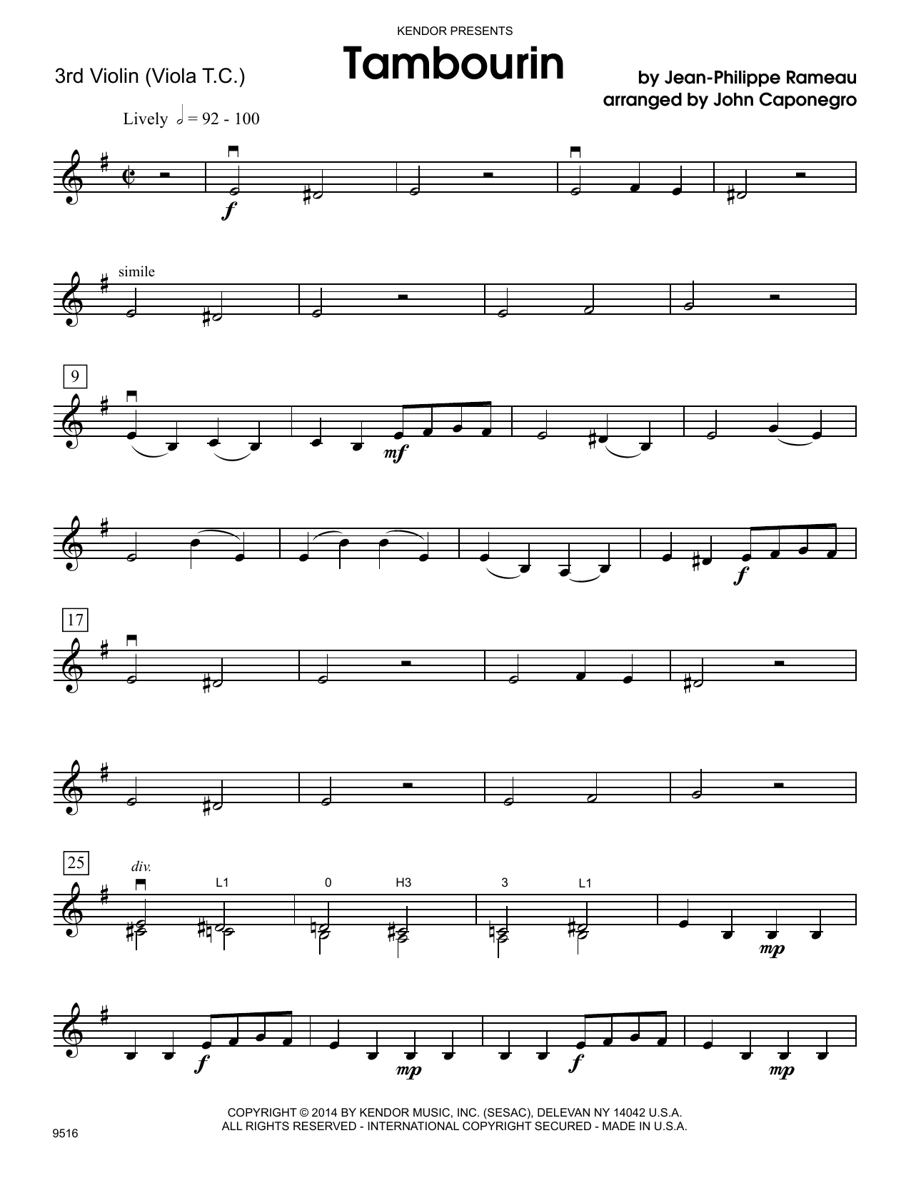 Download John Caponegro Tambourin - Violin 3 (Viola T.C.) Sheet Music