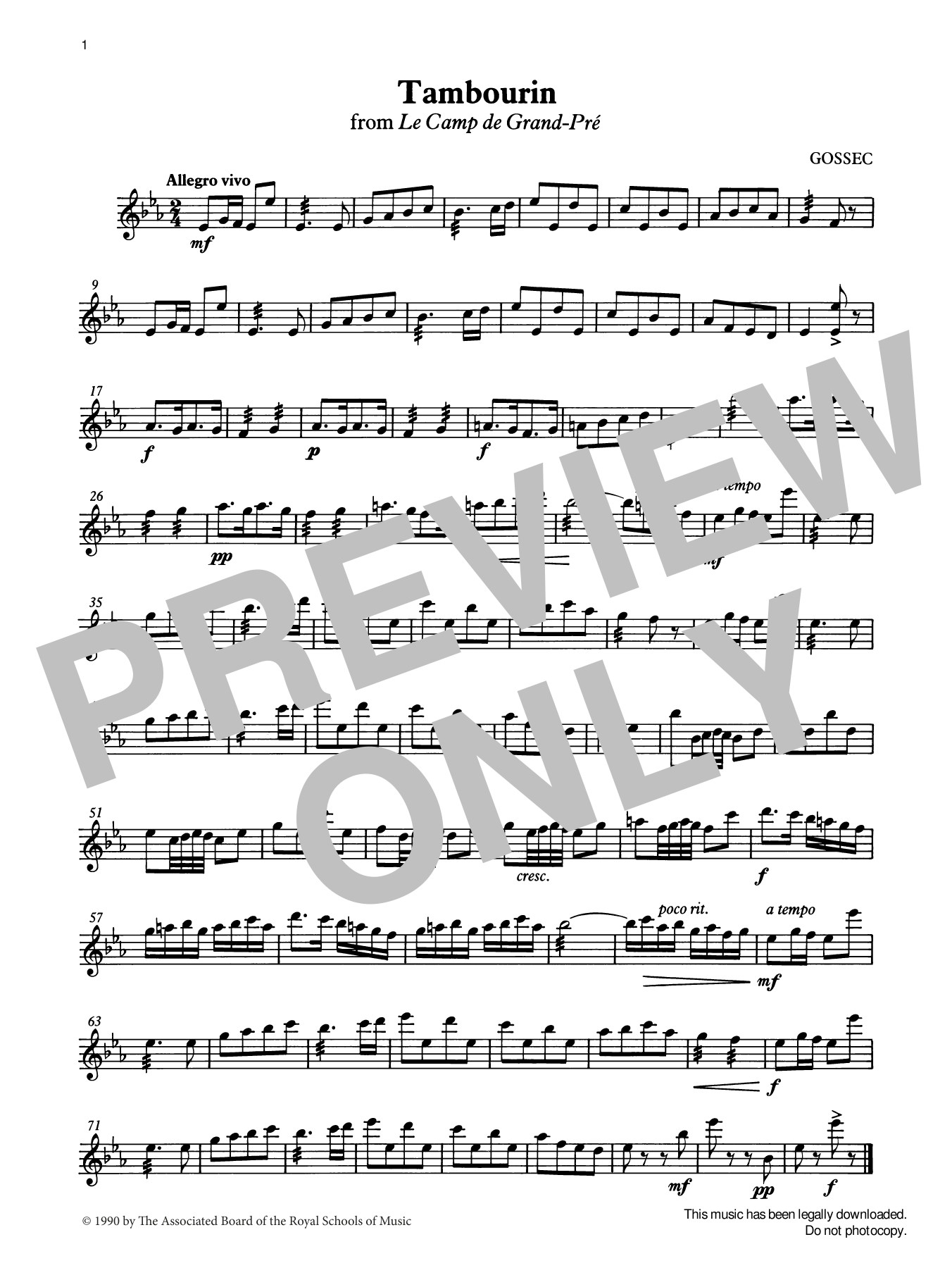 Download F. J. Gossec Tambourin from Graded Music for Tuned P Sheet Music