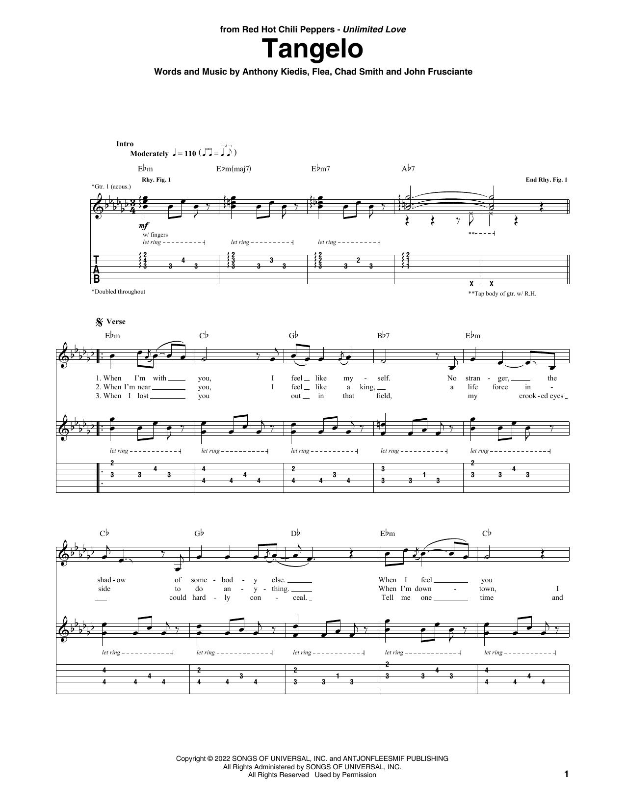 Download Red Hot Chili Peppers Tangelo Sheet Music