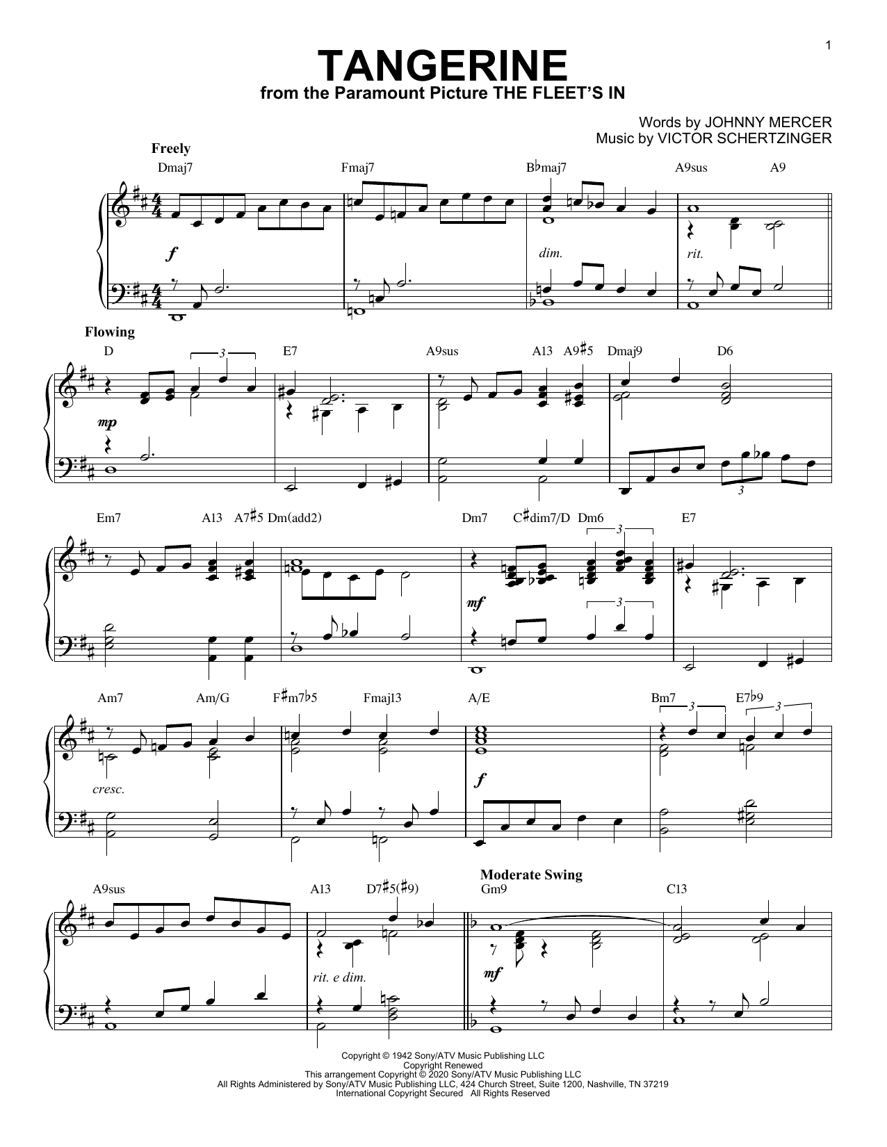 Download Jimmy Dorsey & His Orchestra Tangerine [Jazz version] (arr. Brent Ed Sheet Music