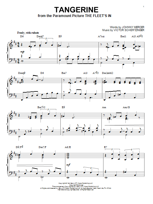 Download Johnny Mercer Tangerine [Jazz version] (arr. Brent Ed Sheet Music