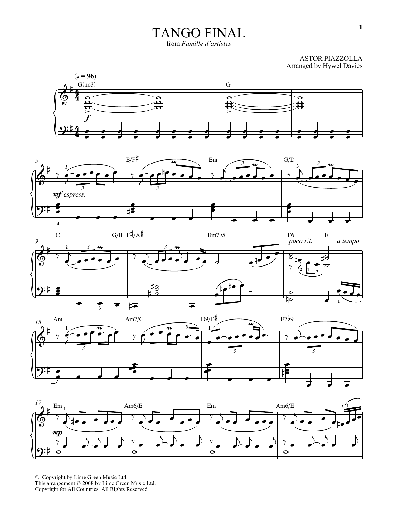 Download Astor Piazzolla Tango Final Sheet Music