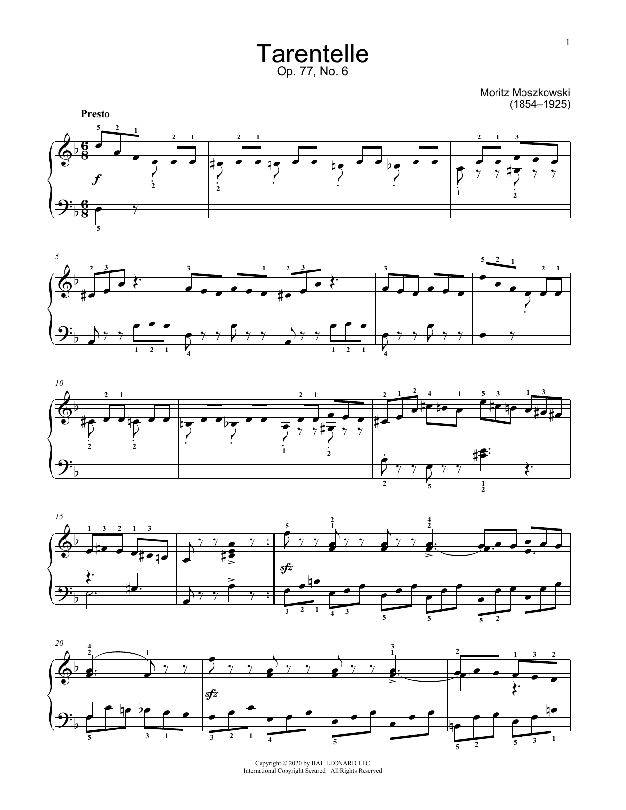 Download Moritz Moszkowski Tarantella, Op. 77, No. 6 Sheet Music